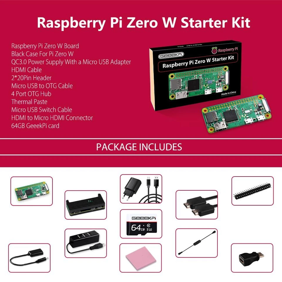 Raspberry Pi Zero W Starter Kit mit RPi Zero W Aluminum Gehäuse 64GB SD Karte... - Bild 2 von 4