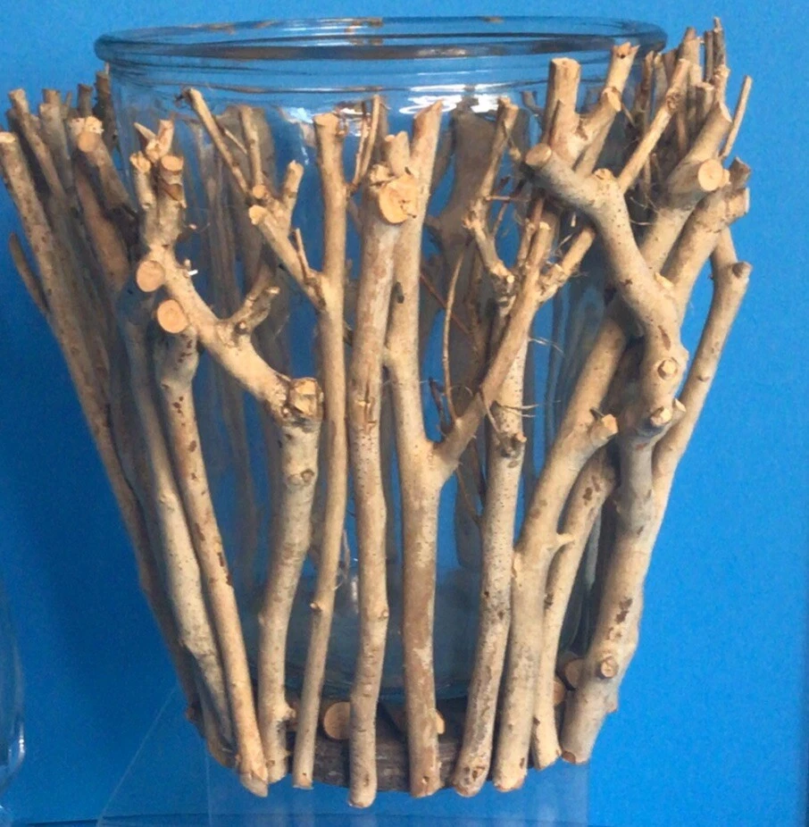 Elegante suporte de vela pilar galho dourado 8 pol. de altura falso Bois Hurricane - Imagem 3 de 4