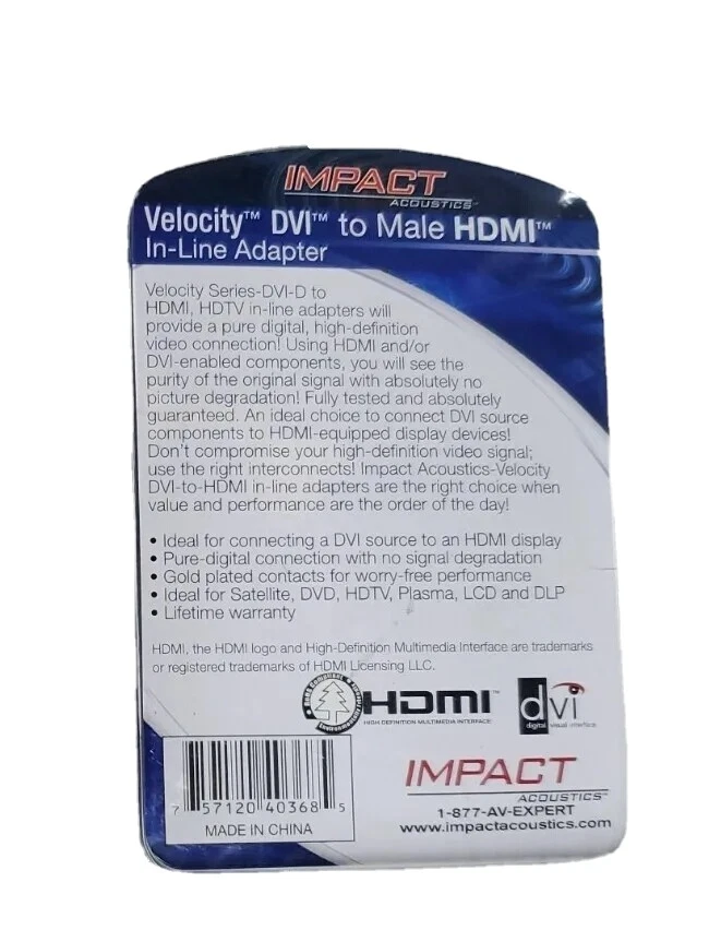 IMPACT Velocity HDMI to Male DVI In-Line Adapter 40368 - Image 3 of 3