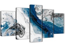 Navy Blue and Grey Swirl Living Room Canvas Wall Art - Abstract Print