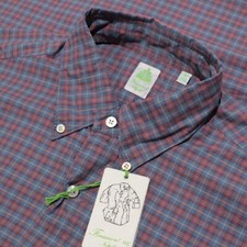 Finamore 1925 NWT Dress Shirt Size 16.5 / 42 US In Red  Blue Plaid 100 Cotton