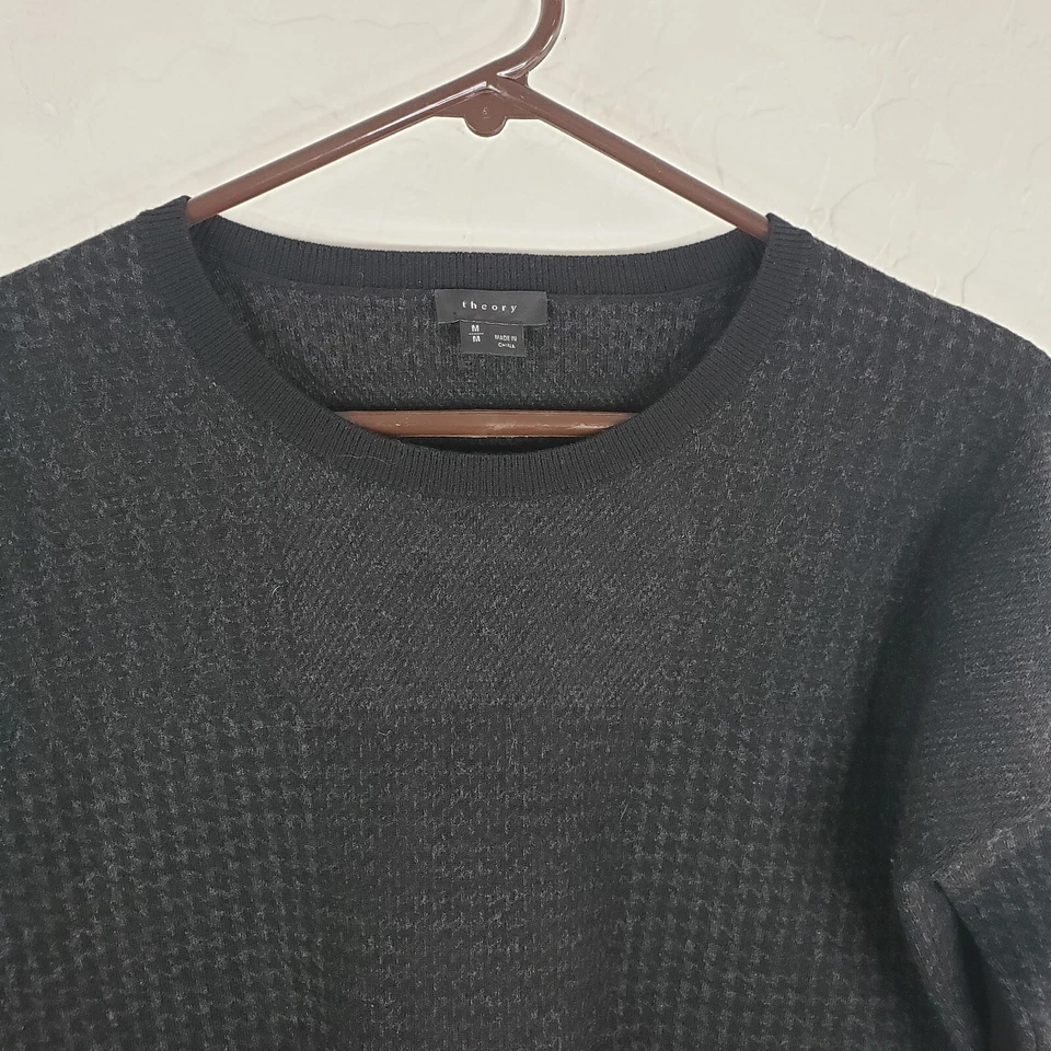 Suéter de lana Theory para mujer mediano negro pata de gallo manga larga Foto 3 de 4