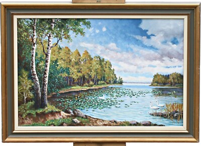 Torsten Meuller   Sommerlandschaft mit See   Ölbild auf Leinwand   signiert