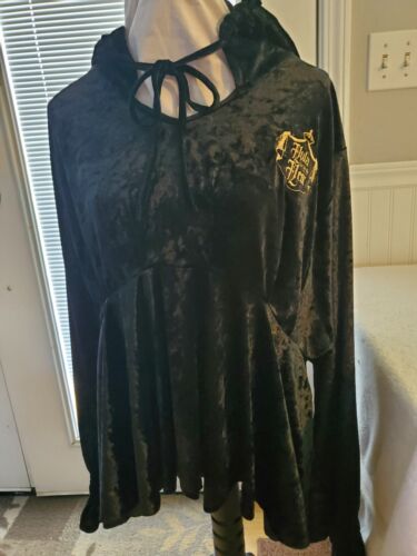 Hula Is In The Heir Velvet Hoodie Renaissance  Blouse Black Long Sleeved Sexy - Picture 1 of 11