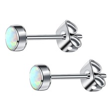 2pcs Women Girls Hypoallergenic G23 Titanium Opal Ear Stud Earrings Studs 20G