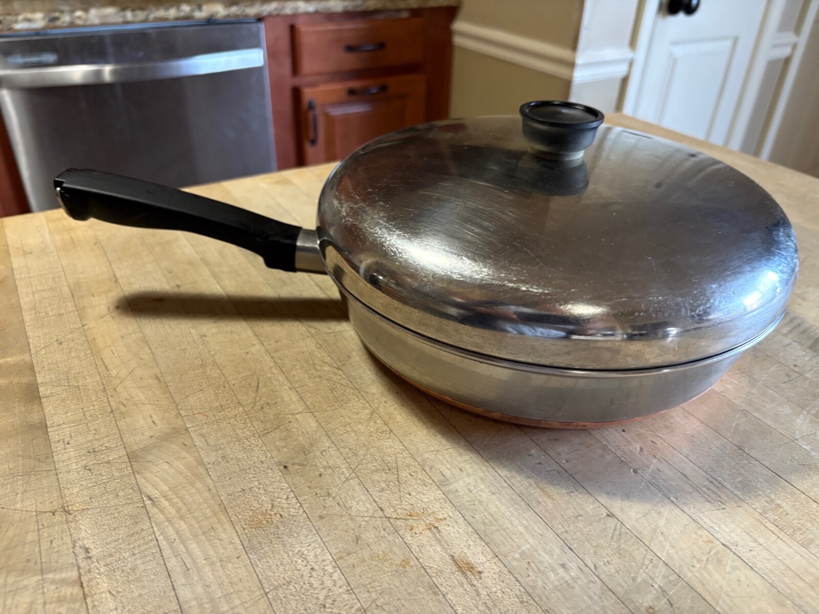 Vtg Sears Maid Of Honor Copper Bottom Stainless 10.5” Skillet Frying Pan w/Lid
