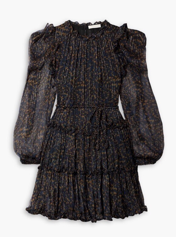 ULLA JOHNSON $690 NEW Gaelle Puff Sleeve Silk Chiffon Mini Dress Long Sleeves