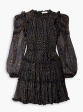 ULLA JOHNSON $690 NEW Gaelle Puff Sleeve Silk Chiffon Mini Dress Long Sleeves