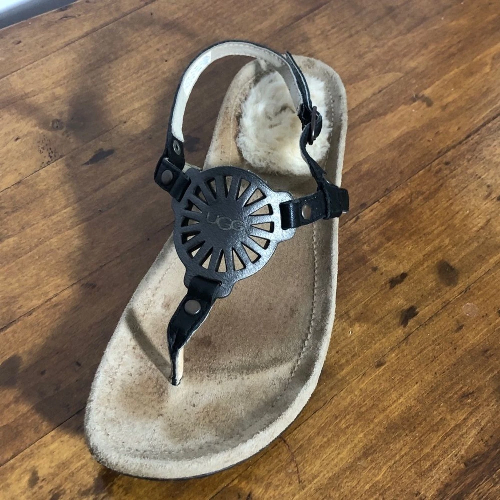 UGG Australia Sandalo Tanga Donna Taglia 7 Pelle Bronzo Slingback Sunburst