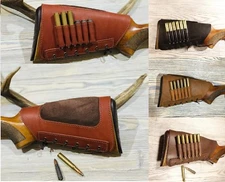 Leather Rifle Buttstock Cover Butt Stock Holder Cheek Rest - Real Suede Padded