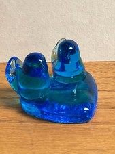 Vintage Art Glass Blue Birds of Happiness on Heart Signed LEO WARD 1994
