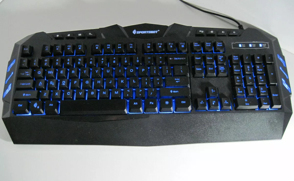 SportsBot Gaming Keyboard SS301 Black USB with Blue LED Backlit Tested