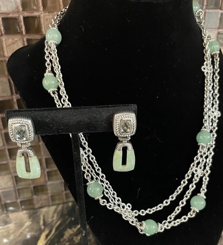Judith Ripka 925 Sterling Silver Jade & Faceted Prasiolite Omega Back Earrings - Picture 2 of 16
