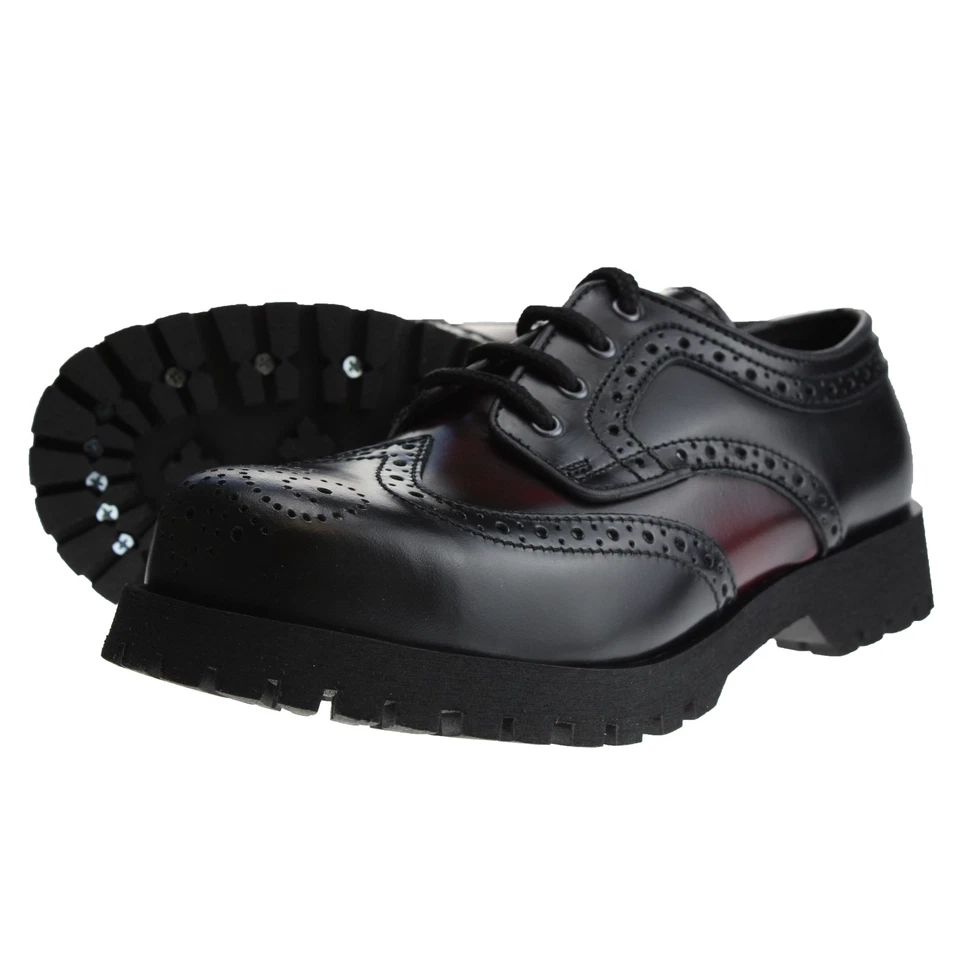 BOOTS & BRACES Boots and Braces Budapester Schwarz / Burgundy Leder Schuhe 4-Loch Stahlkappe