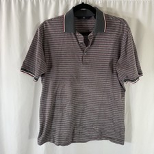 Hart Schaffner Marx Polo Men's Medium Grey Striped Short Sleeve 100 Cotton