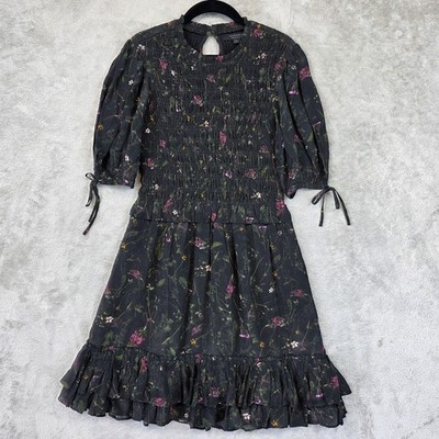 all saints black floral dress Leah Floral Print Midi Dress KATERI BLACK