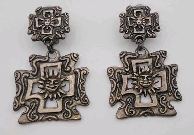 Bijoux Vintage Boucles d’oreilles clips - Métal Argenté Motif Soleil #M# G2 - Photo 1/4