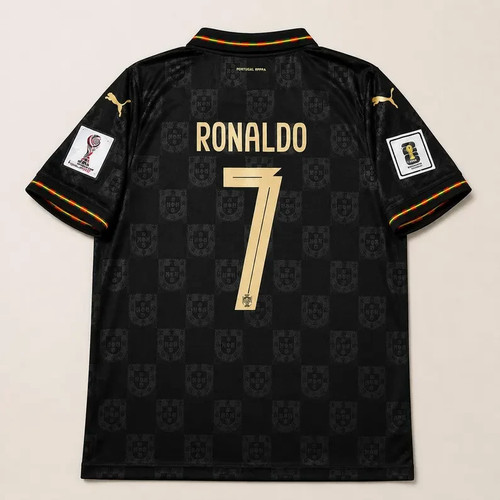 Cristiano 7 Portugal Black Football Jersey Fan Soccer Shirt Sticthed