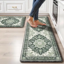 Boho Kitchen Mats for Floor 2 Piece Set Anti Fatigue Cushioned PVC Kitchen Ru...