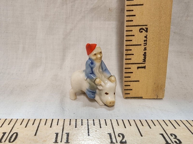 Vintage Wade Whimsies Leprechaun Riding A Pig Lucky Fairy Folk Series Used