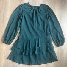 Express W Size S Forest Green Layered Babydoll Mini Dress Sheer Sleeves Holiday