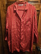 Victoria's Secret Vintage Size Medium Button Up Night Gown Red Gold Stripes