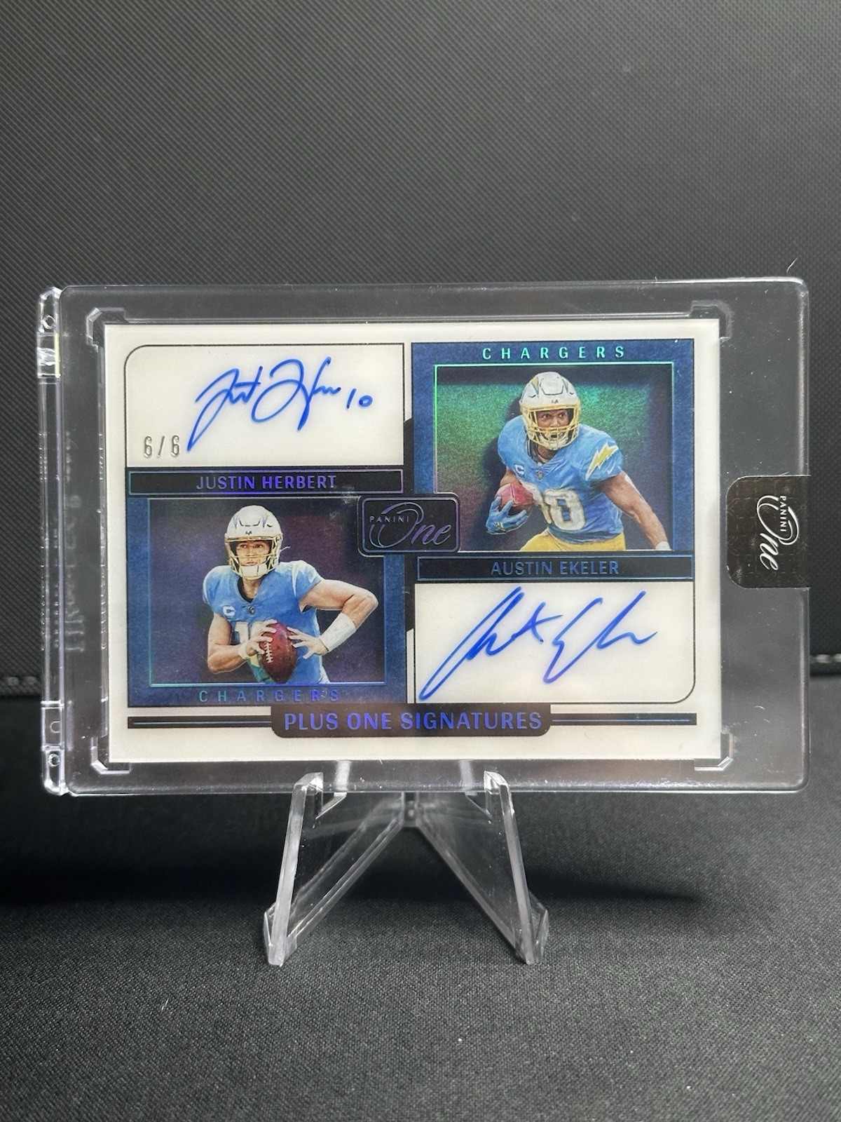 2022 Panini One Austin Ekeler Justin Herbert Auto /6 #157 Chargers (AU)