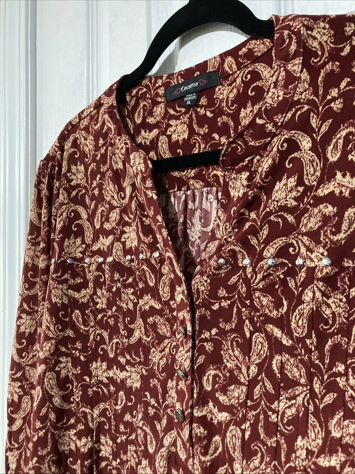 Cocomo Top Estampado Pintuck Manga 3/4 Pestaña Enrollable Trabajo Oficina Informal - Para Mujer’s XL Foto 2 de 4