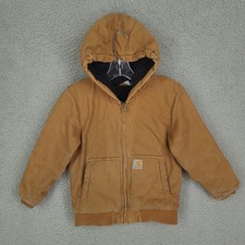 Carhartt Jacket Boys Youth Small 7 8 Canvas Hooded Active Brown Zip Insulated