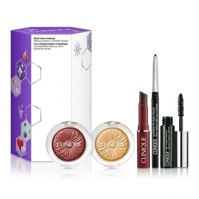 Clinique Almost Black Honey Lipstick Blush Highlighter Eyeliner Mascara Gift Set