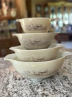 VTG PYREX Nesting Mixing Bowls: Cinderella Forest Fancies Mushroom - Full Set