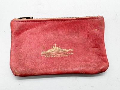 VINTAGE RMS WINDSOR CASTLE ROT LEDER REISSVERSCHLUSS MÜNZBÖRSE ETUI OZEANDAMPFER SOUVENIR
