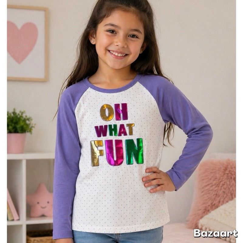 Sz 6 Rainbow Foil Print Oh What Fun Polka Dot Tshirt