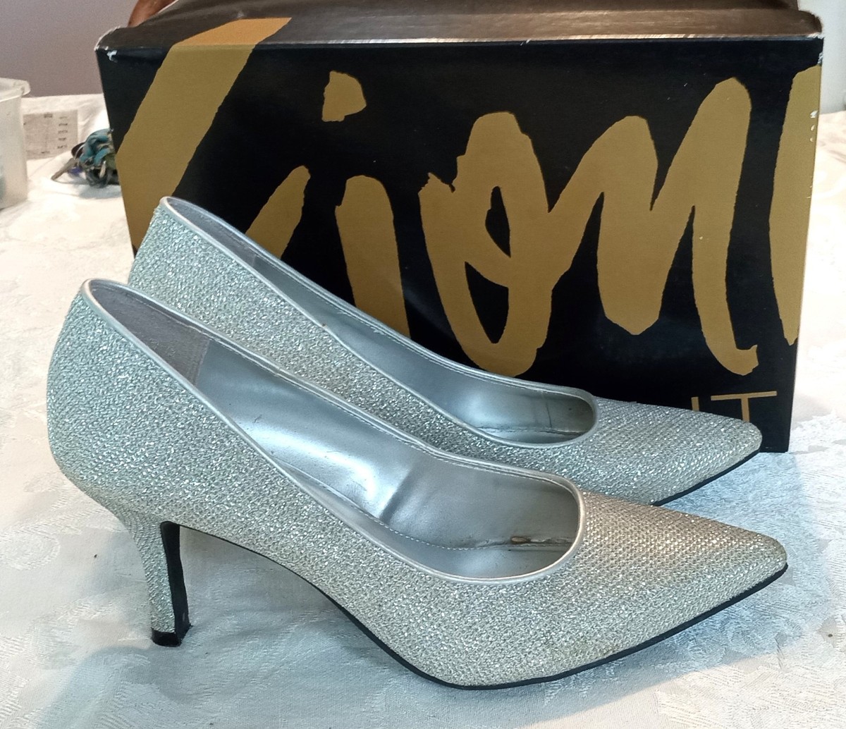Fioni Night Pump Heels Womens 7 Mira Silver Plateado Argent Dress