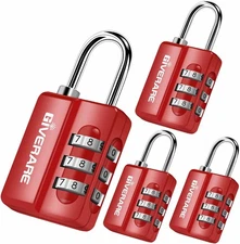 GIVERARE 4 Pack Combination Lock, 3-Digit Padlock Keyless, Resettable Luggage Lo