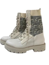 Guess Women's Odalis Lace Up Combat Boots White Size 8
