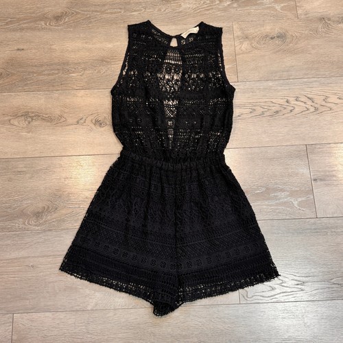 Abercrombie & Fitch Black Crochet Lace Romper Coverup Keyhole Back Small S - Picture 1 of 6
