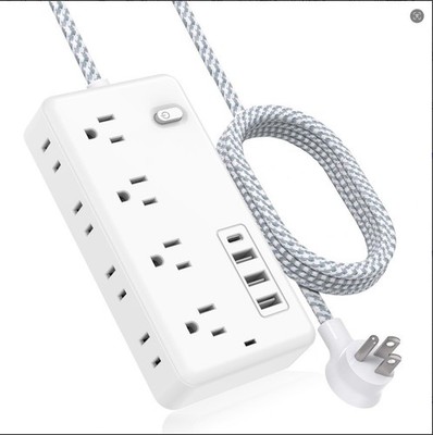 Slim Flat Plug Power Strip, Multi AC Outlets USB-C Charging Station, 4&10FT Cord