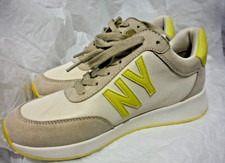 DKNY Women's 7.5 OAKS LOGO Textile/Faux Leather Sneaker in Stylish Beige/Yellow