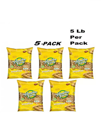 5 PACK - Hampton Farms Unsalted In-Shell Peanuts (5 lbs.) Total 25 lbs