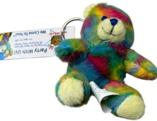Rainbow Tie-Dye Stuffed Teddy Bear Keychain Noah's Ark 3" READ