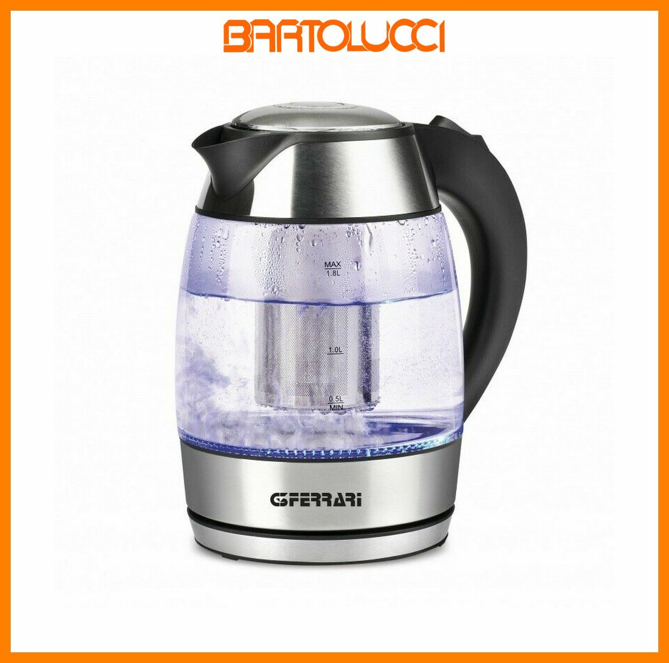 Bolleblu bollitore elettrico 1,8 l 2200 w nero, acciaio inossidabile, trasparente - Immagine 3