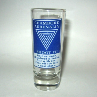 VTG Chambord Adrenalin Shot Glass Shoot It Half Vodka Half Chambord Clear Glass