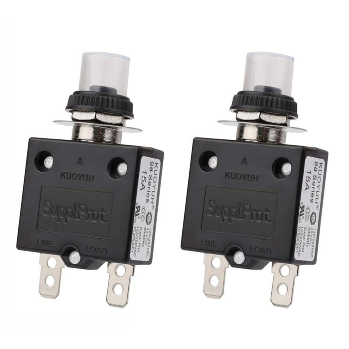 15A Manual Reset Push Button Circuit Breaker 32V Overload Protector 98-15A