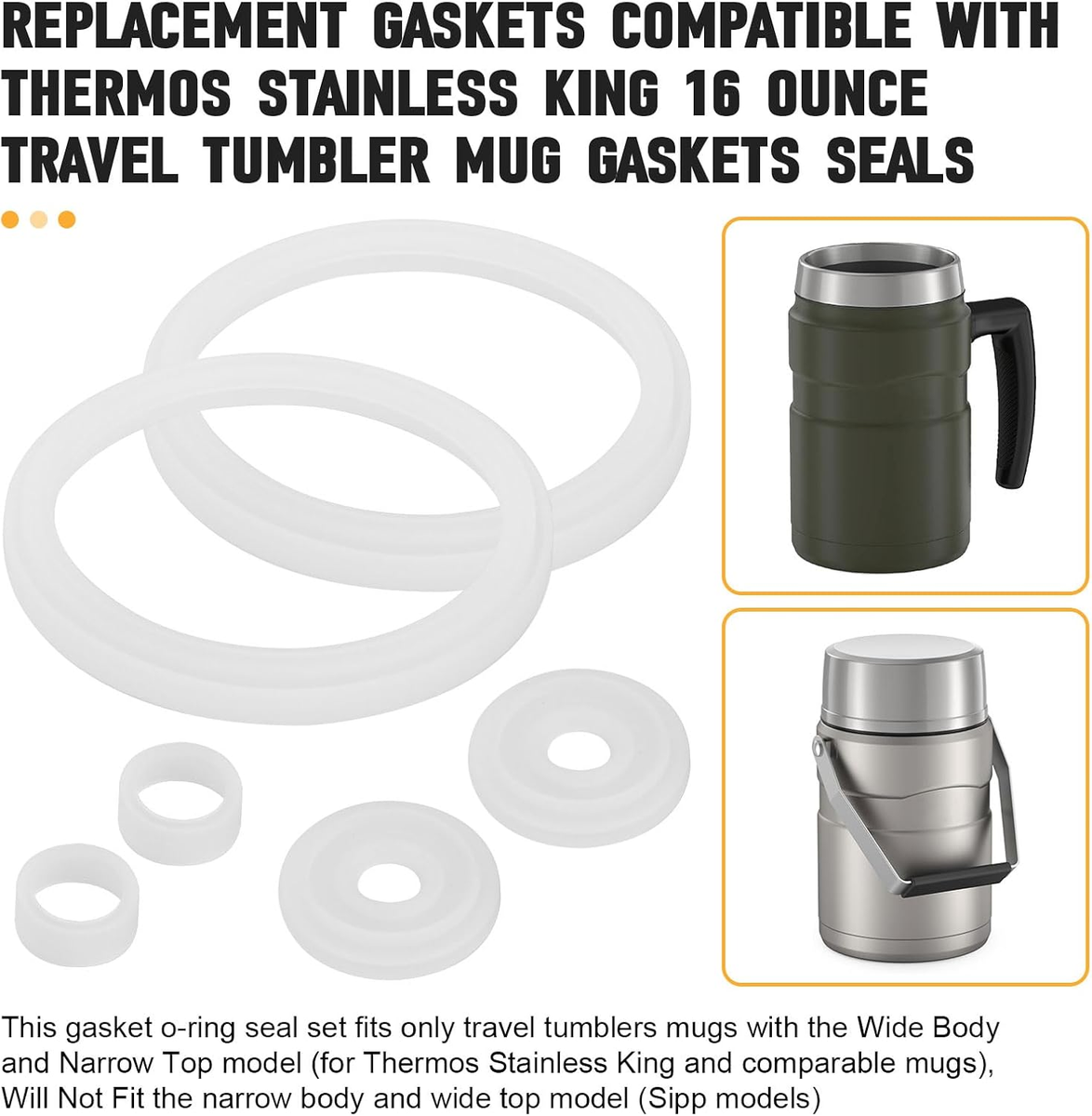 Replacement Gaskets for Thermos Stainless King 16 oz, Leakproof