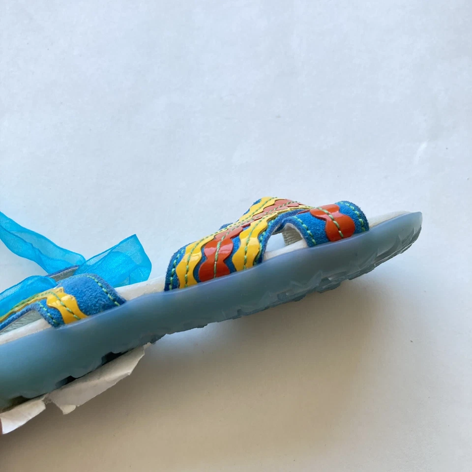 Nuevas Sandalias Naturino Criss Cross Niñas Talla 8 24 Up Cuero Azul Amarillo Encaje Euro Foto 3 de 4