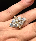 Vintage Sterling/ Gold Wash Round CZ Cluster Cocktail Ring Sz 7 & 6.5 Gm R736