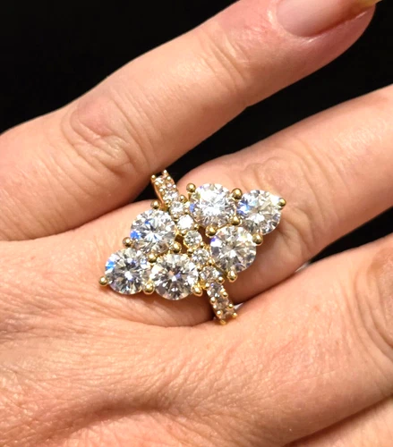 Vintage Sterling/ Gold Wash Round CZ Cluster Cocktail Ring Sz 7 & 6.5 Gm R736