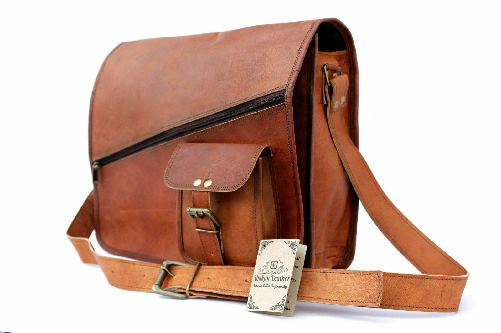 Handmade 16 Inch Brown Leather Backpack For Men Vintage Easy Open Push Lock