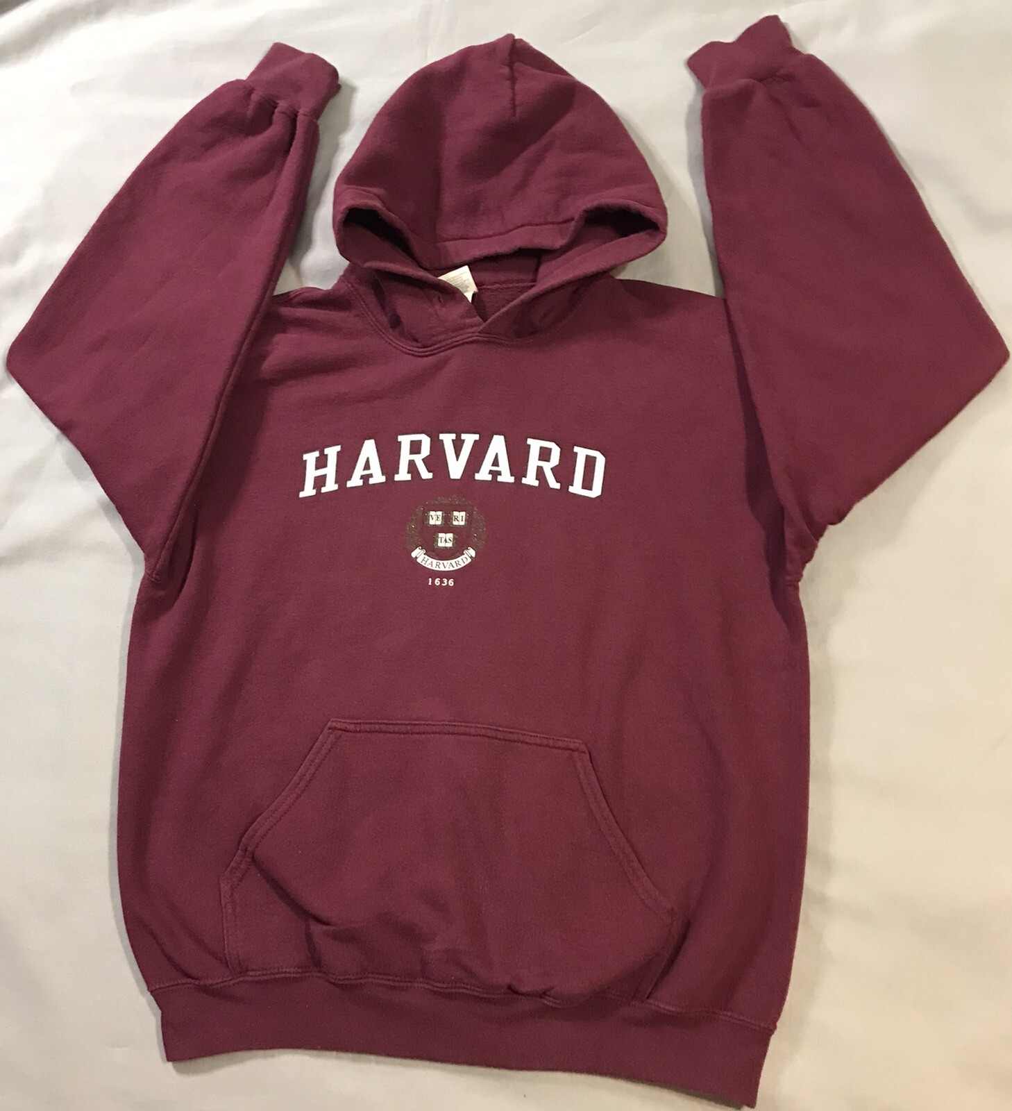 Harvard Hoodie Adult Medium Red Heavy Cotton Blend Gildan Fleece Lined